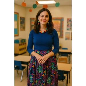 LuLaRoe M Maxi Skirt Colorful Abstract Teacher Work Artsy Whimsy Travel Comfy‎